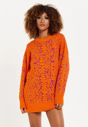 House of Holland Jacquard Duo Jumper Dress in Orange & Pink