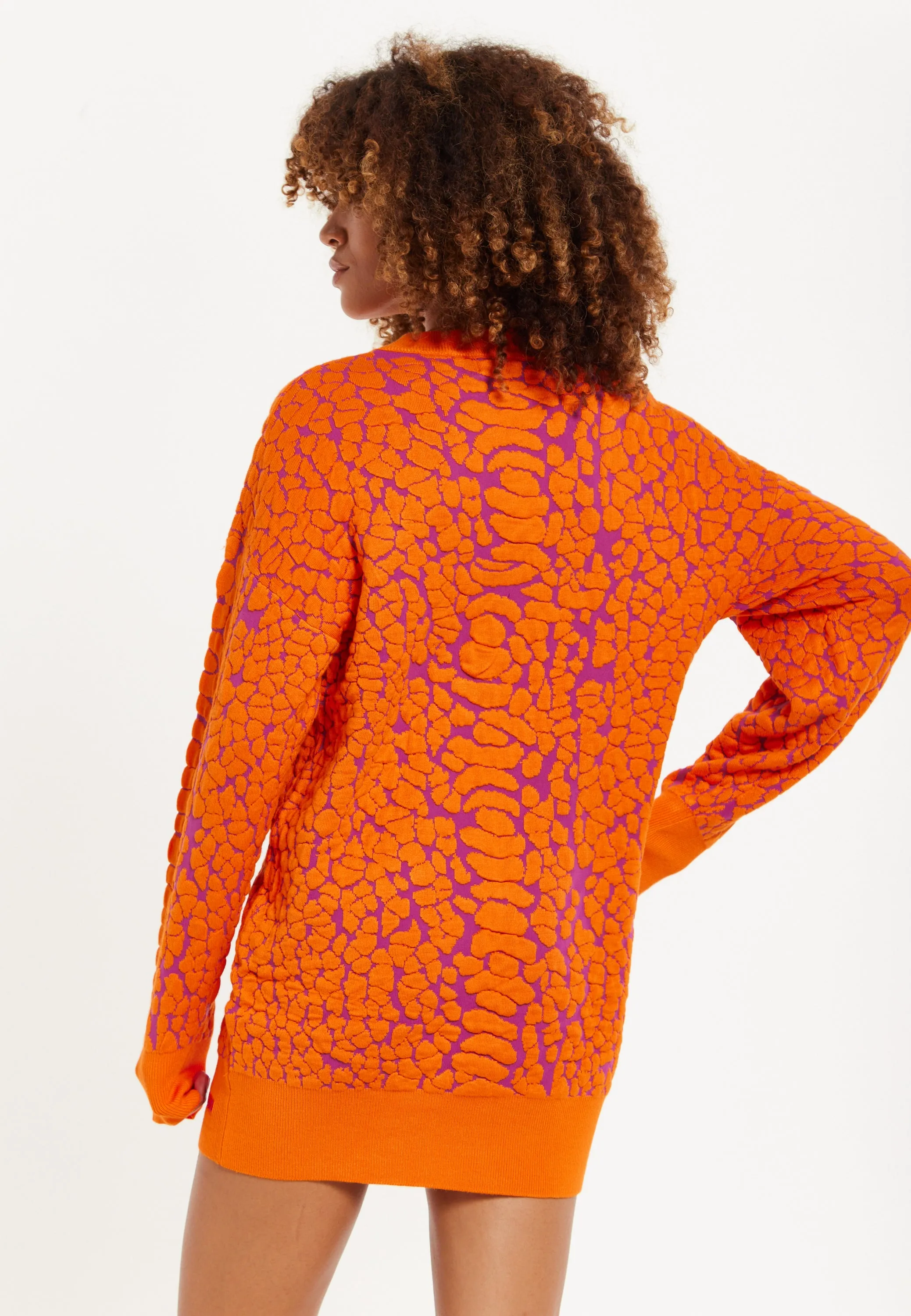 House of Holland Jacquard Duo Jumper Dress in Orange & Pink