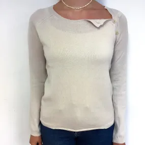 Ivory Cream Slogan Cashmere Crew Neck Jumper Small