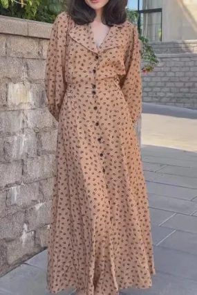 Khaka Print Shirt Long Dress