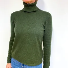 Khaki Cashmere Polo Neck Jumper Medium