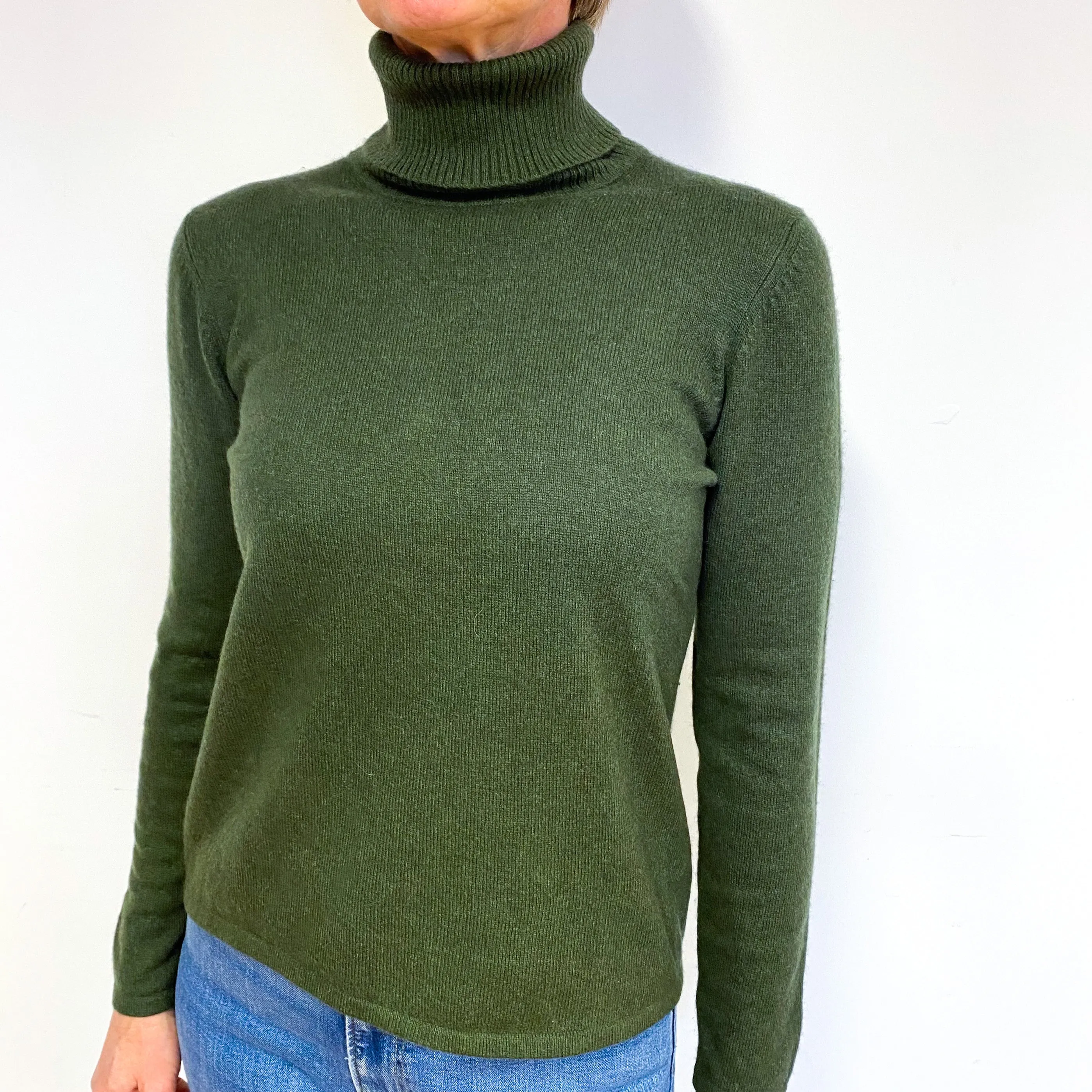 Khaki Cashmere Polo Neck Jumper Medium