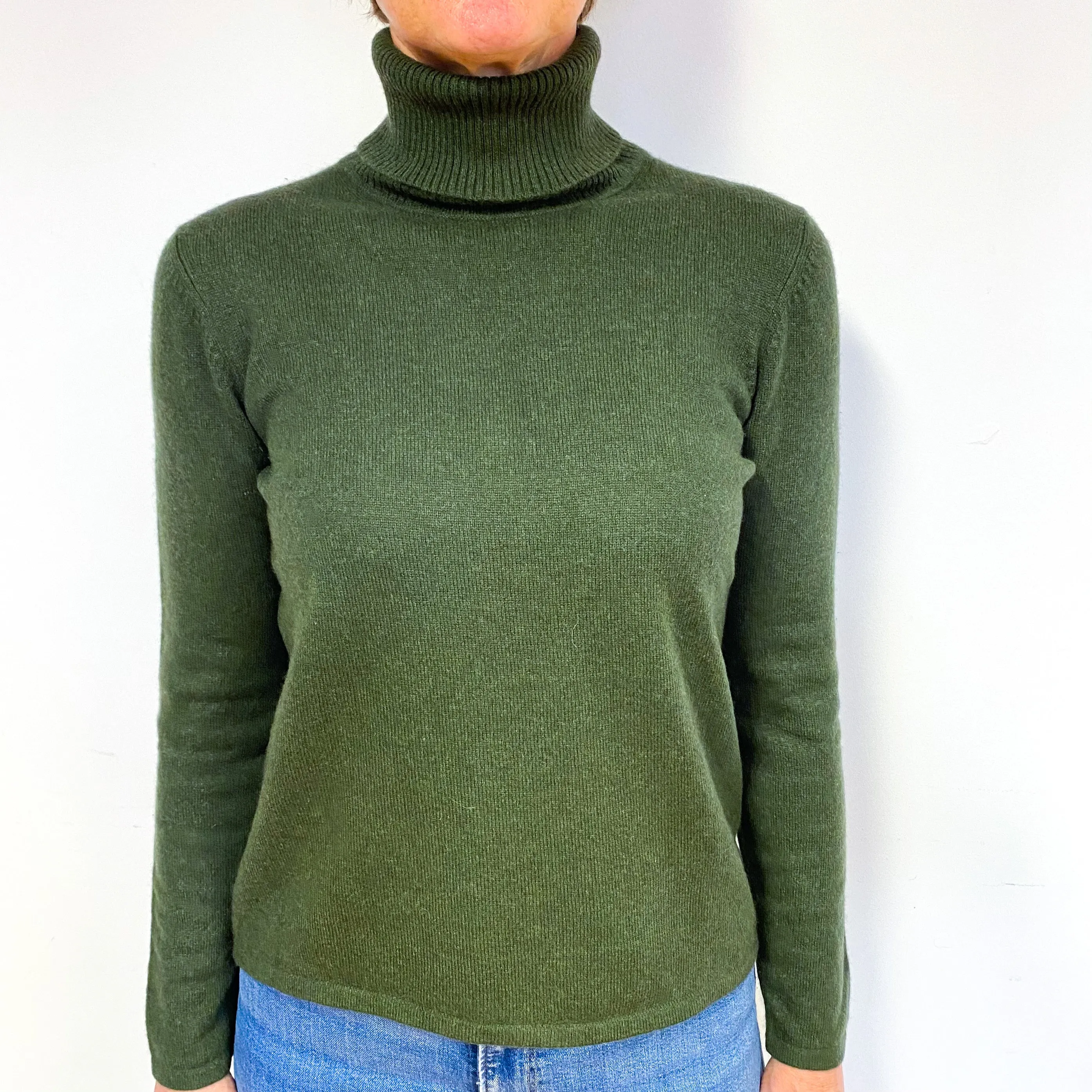 Khaki Cashmere Polo Neck Jumper Medium