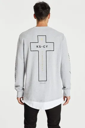 Kiss Chacey MENS ALL IN LAYERED HEM SWEATER - GREY MARLE