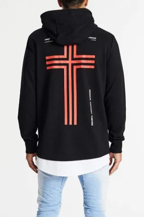 KISS CHACEY Mens Astray Layered Hem Hooded Sweater - Jet Black