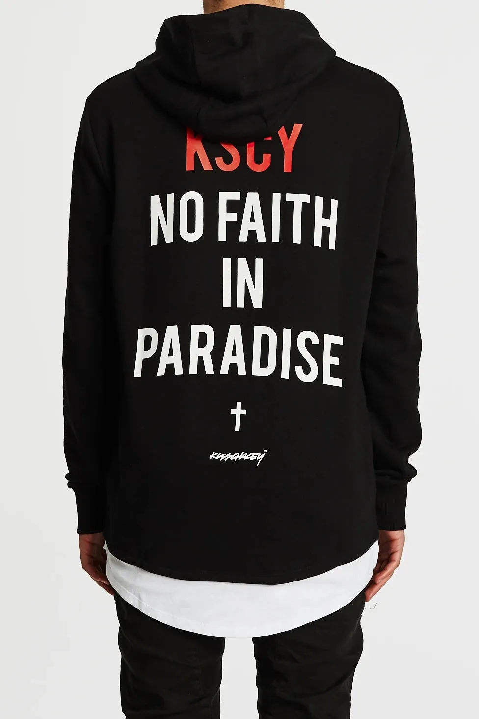 Kiss Chacey MENS FAITHLESS LAYERED HEM BASEBALL HOODED SWEATSHIRT - JET BLACK