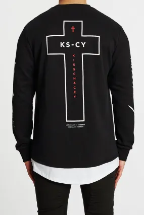 Kiss Chacey MENS FORTUNA LAYERED HEM SWEATER - JET BLACK