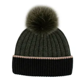 KNIT BEANIE CONTRAST KHAKI
