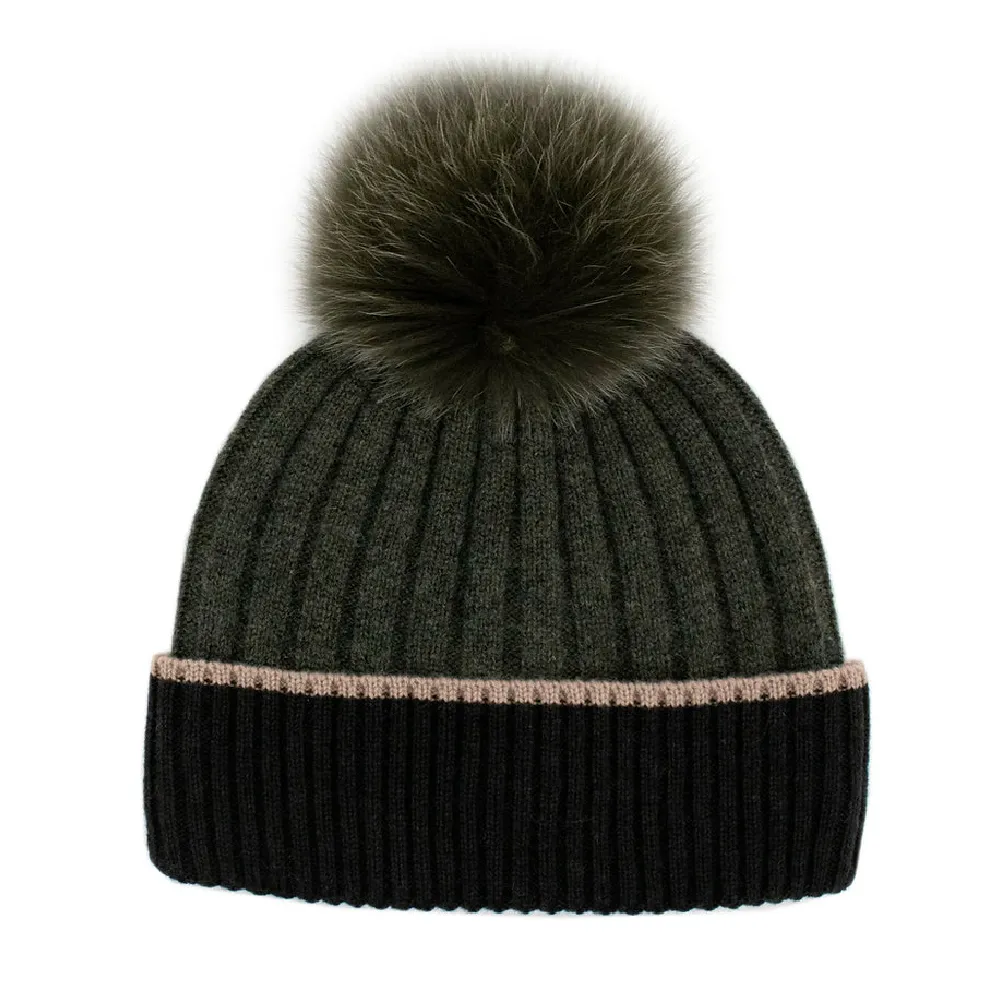 KNIT BEANIE CONTRAST KHAKI