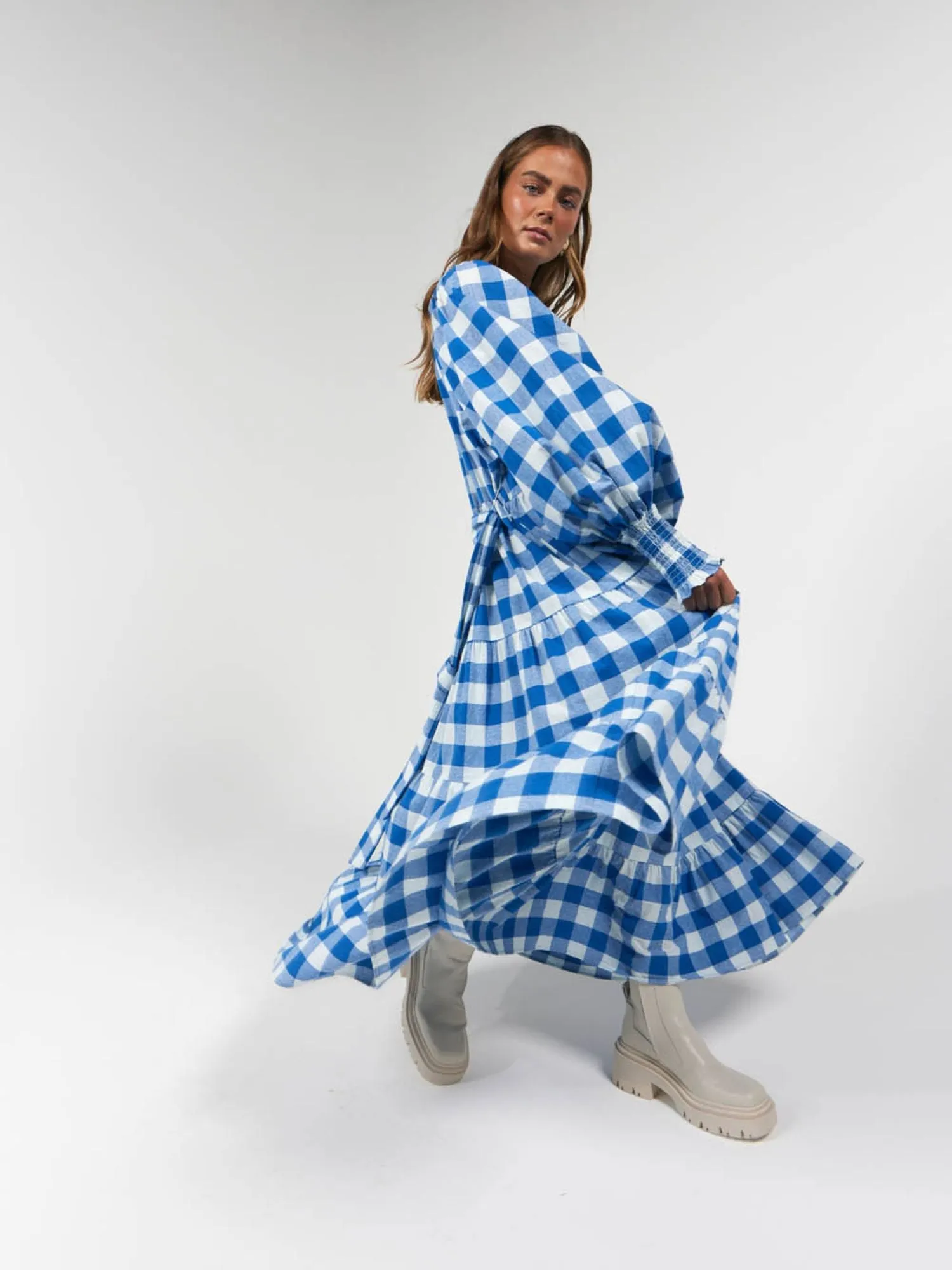 La Boheme Girls Frida Maxi Dress | Cobalt Gingham