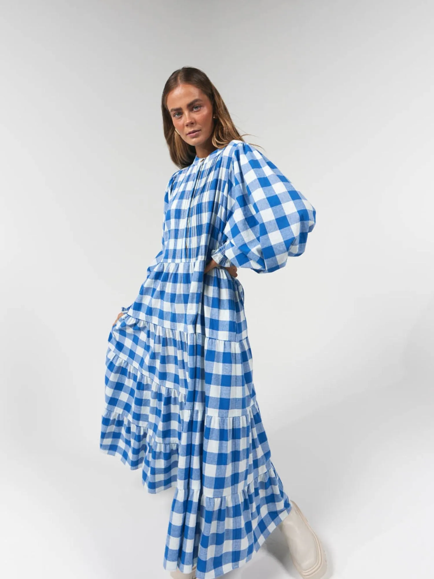 La Boheme Girls Frida Maxi Dress | Cobalt Gingham