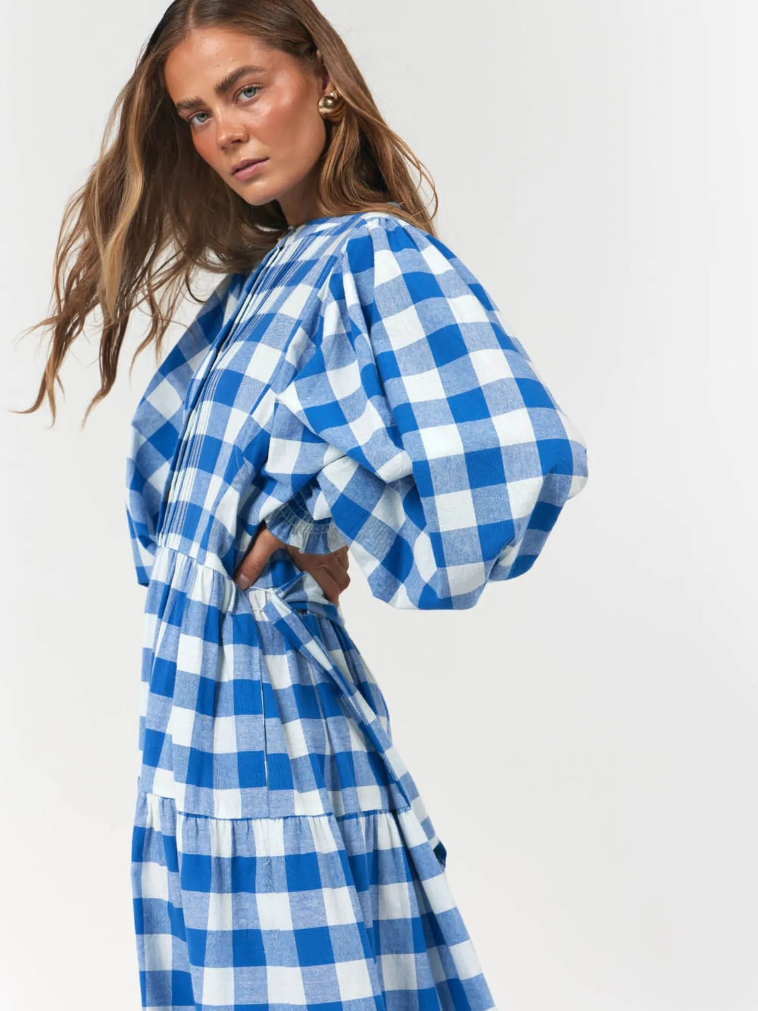 La Boheme Girls Frida Maxi Dress | Cobalt Gingham