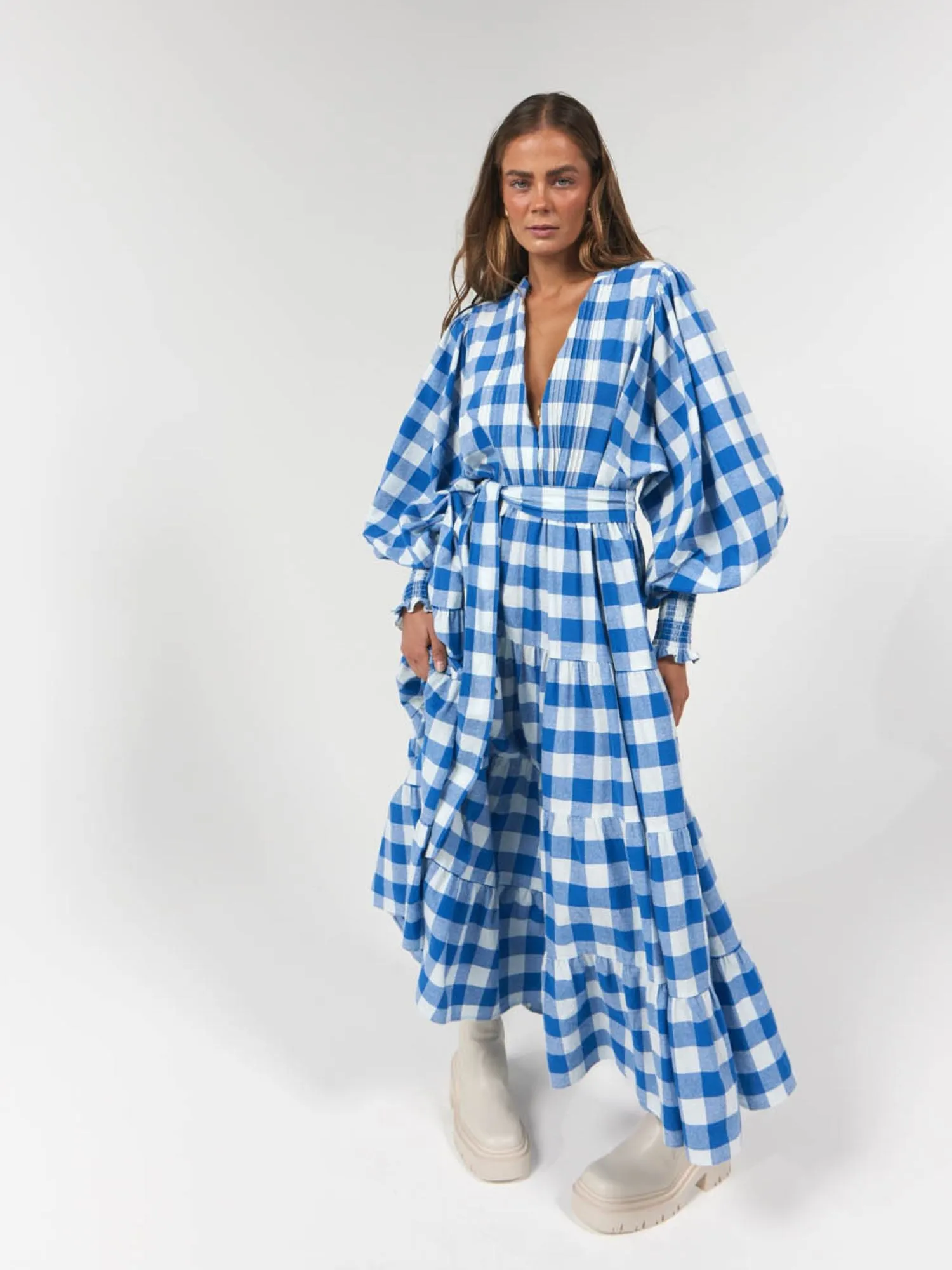 La Boheme Girls Frida Maxi Dress | Cobalt Gingham
