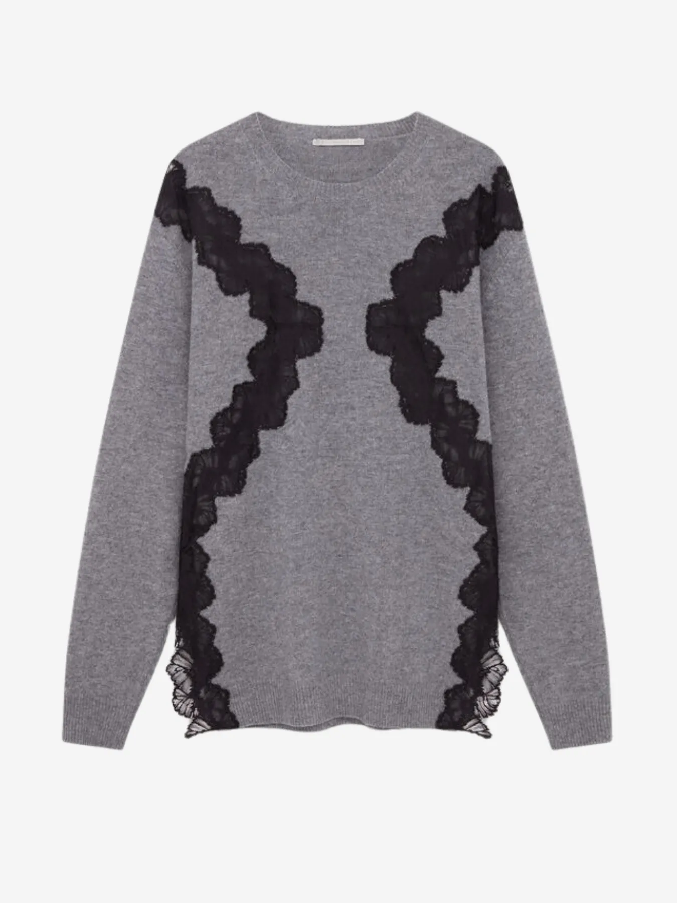 Lace Detailed Knit Dress - Grey Melange