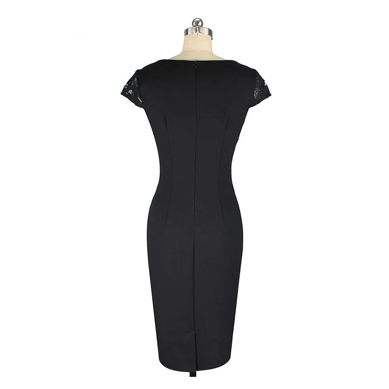 Lace Trim V-neck Casual Pencil Dress
