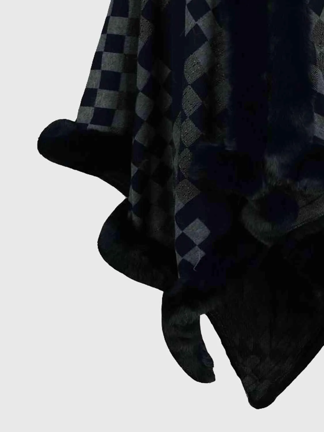 Lavish Winter Checkered Faux Fur Trim Poncho