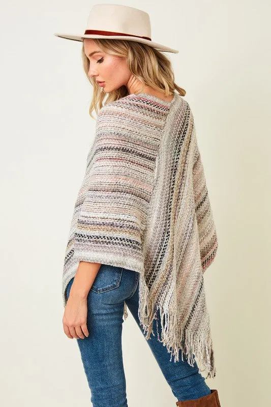 Light Rainbow Knit Poncho Sweater