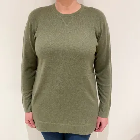 Light Sage Boxy Cashmere Crew Neck Jumper Large