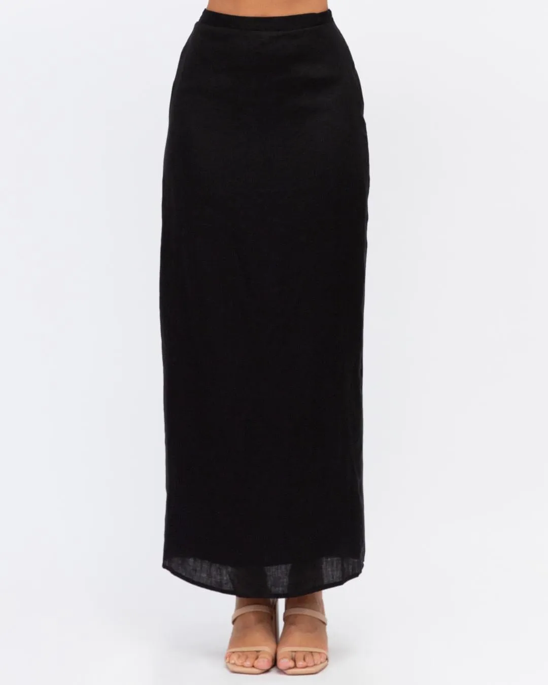 Linen Pencil Skirt - Black