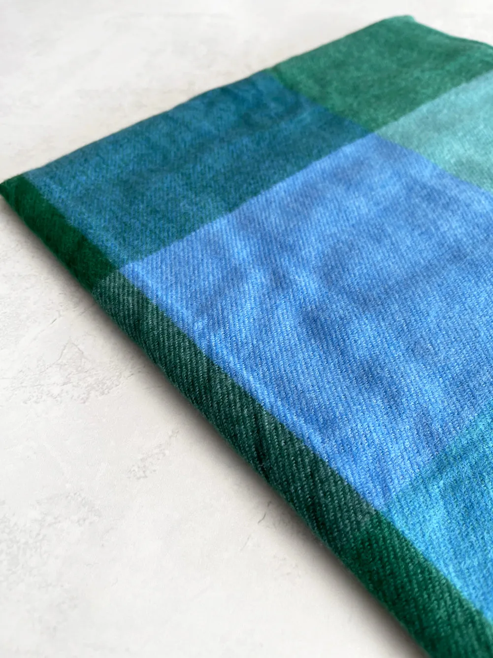 LONG GREEN BLUE WOOL MIX CHECKED TARTAN SCARF