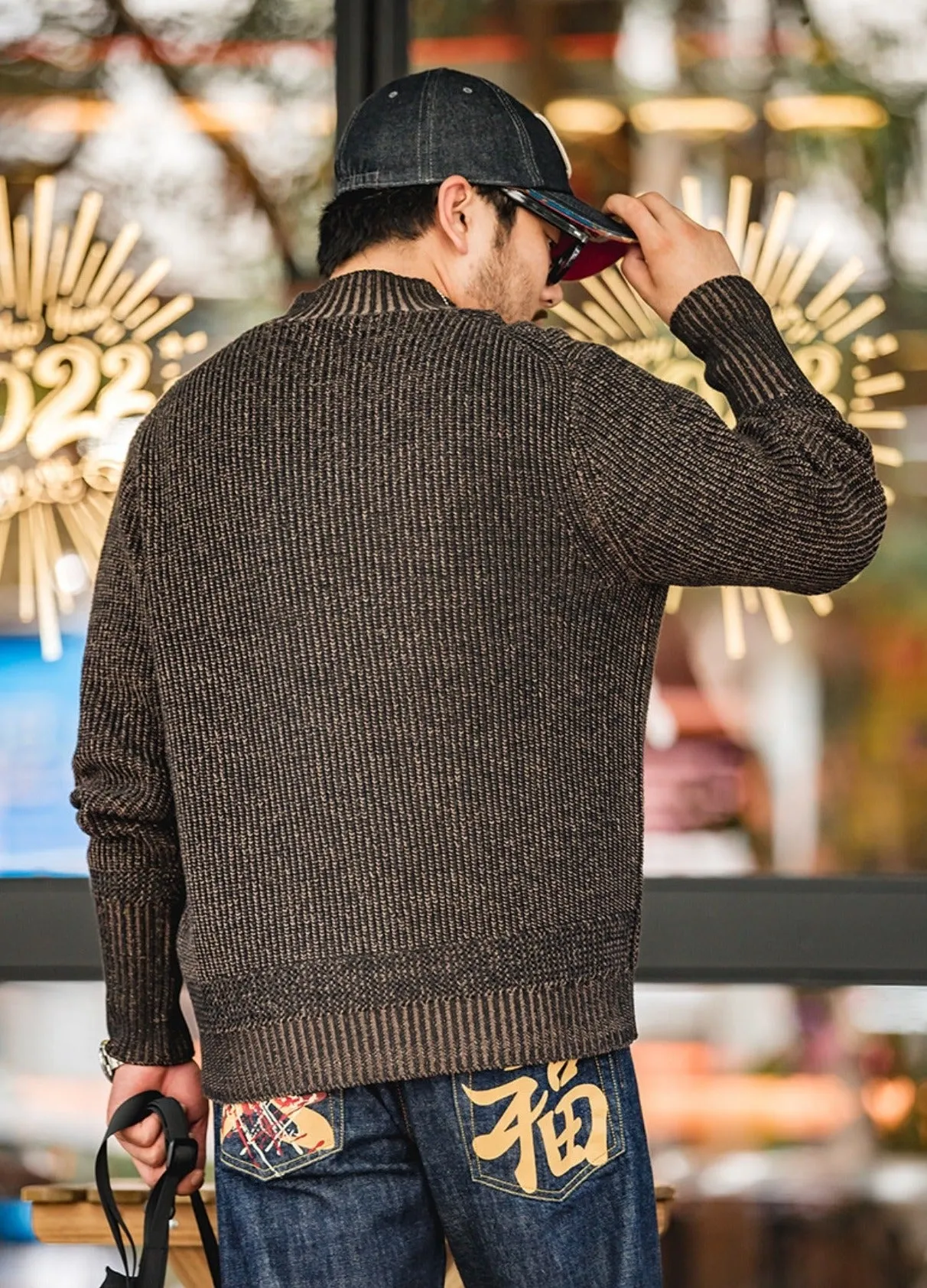 Maden Double Yarn Retro Sailor Crewneck Sweater Variegated Design Men’s Basic Thicken Pullover Winter Autumn Wears Mock Neck