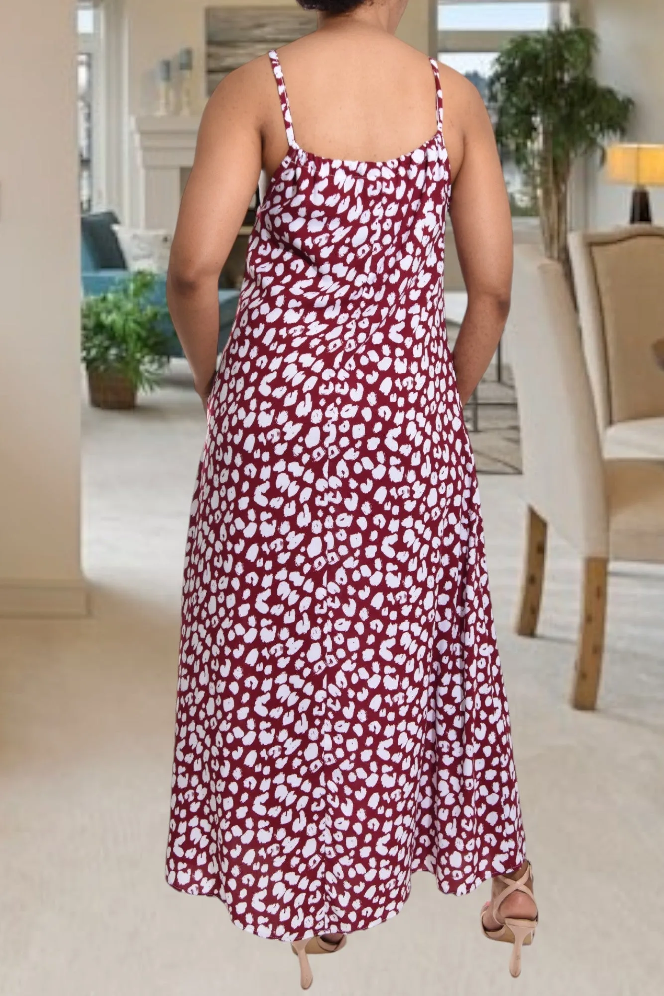 Maroon Printed Strappy Maxi Dress