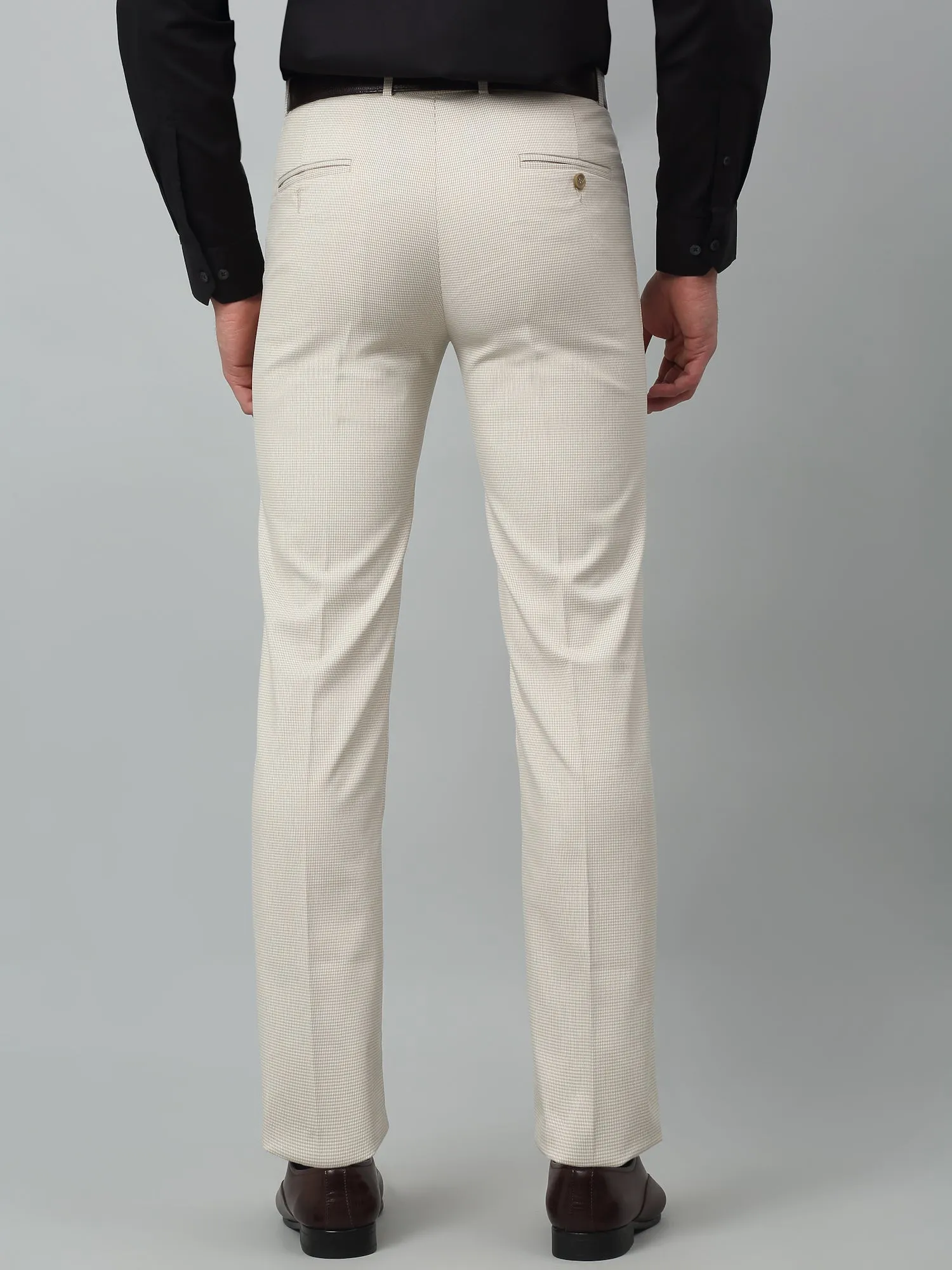 Men's Formal Flat front Beige Houndstooth Trousers