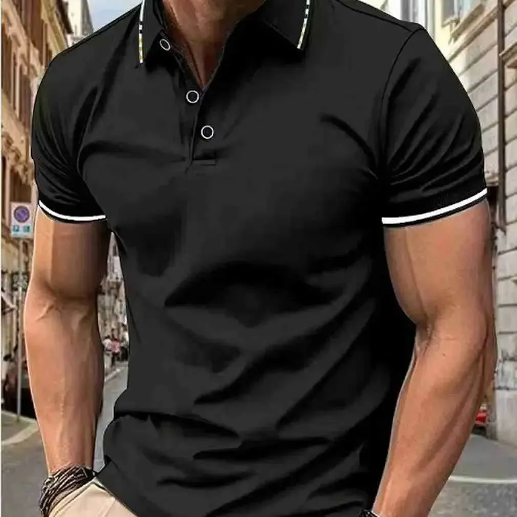 Men's Intercolored Lapel Polo Shirt for Summer