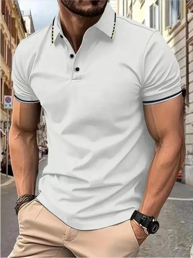 Men's Intercolored Lapel Polo Shirt for Summer