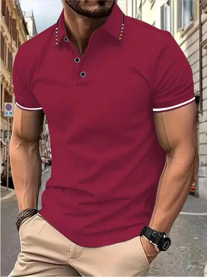 Men's Intercolored Lapel Polo Shirt for Summer