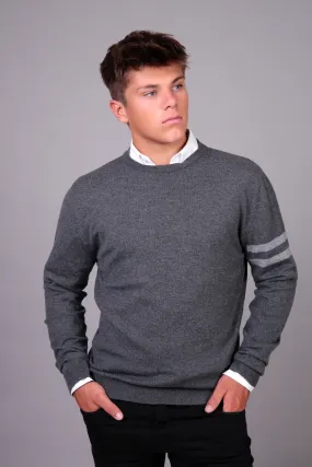 Mens merino & cashmere crew jumper in graphite grey