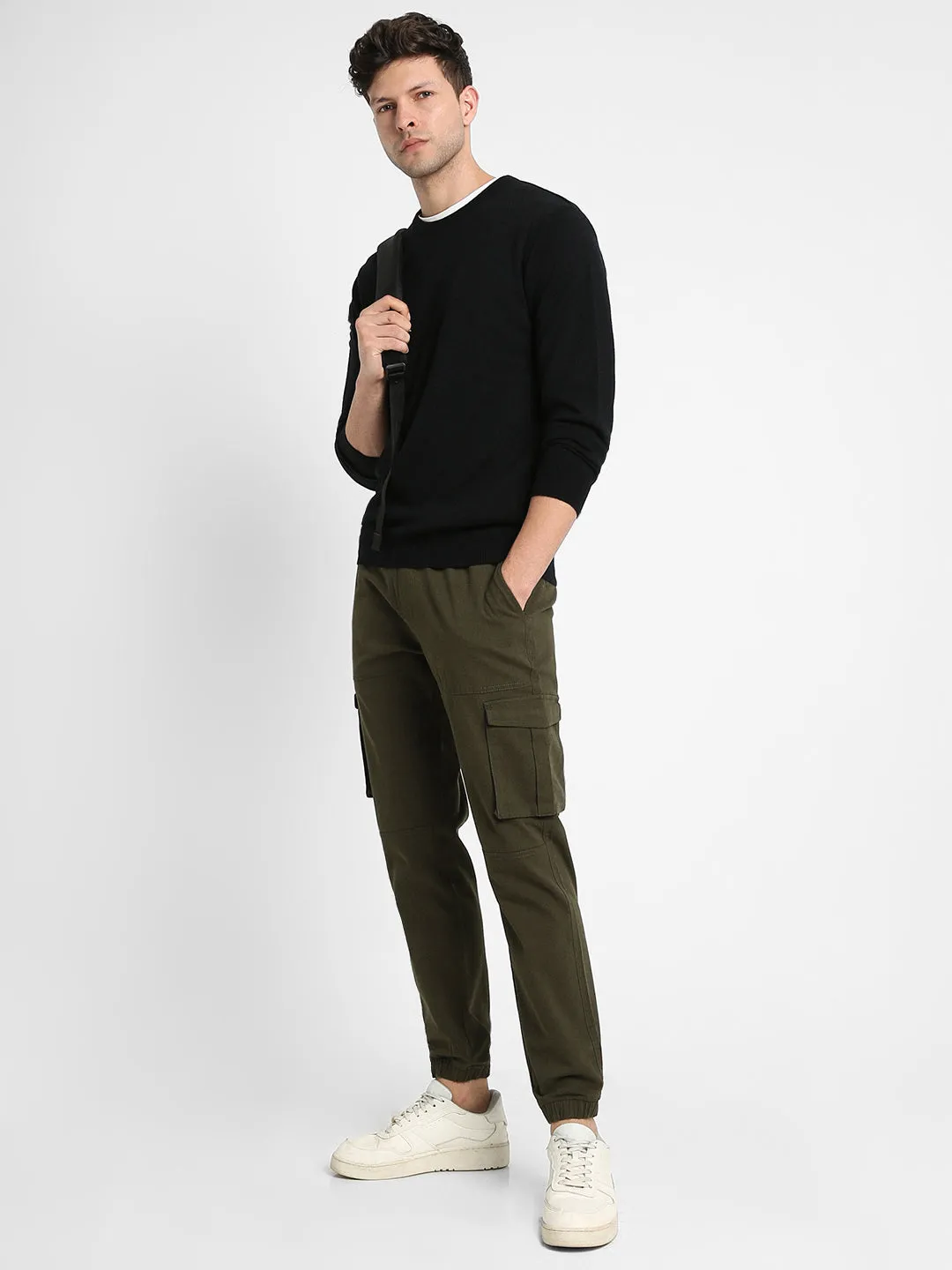 Men's Olive Solid Cargo Joggers