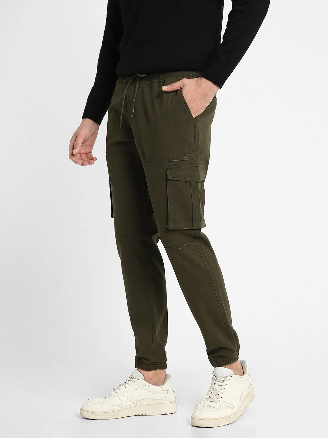 Men's Olive Solid Cargo Joggers