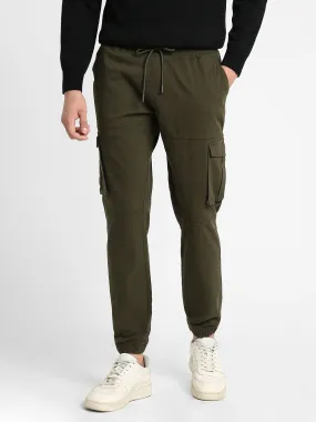 Men's Olive Solid Cargo Joggers