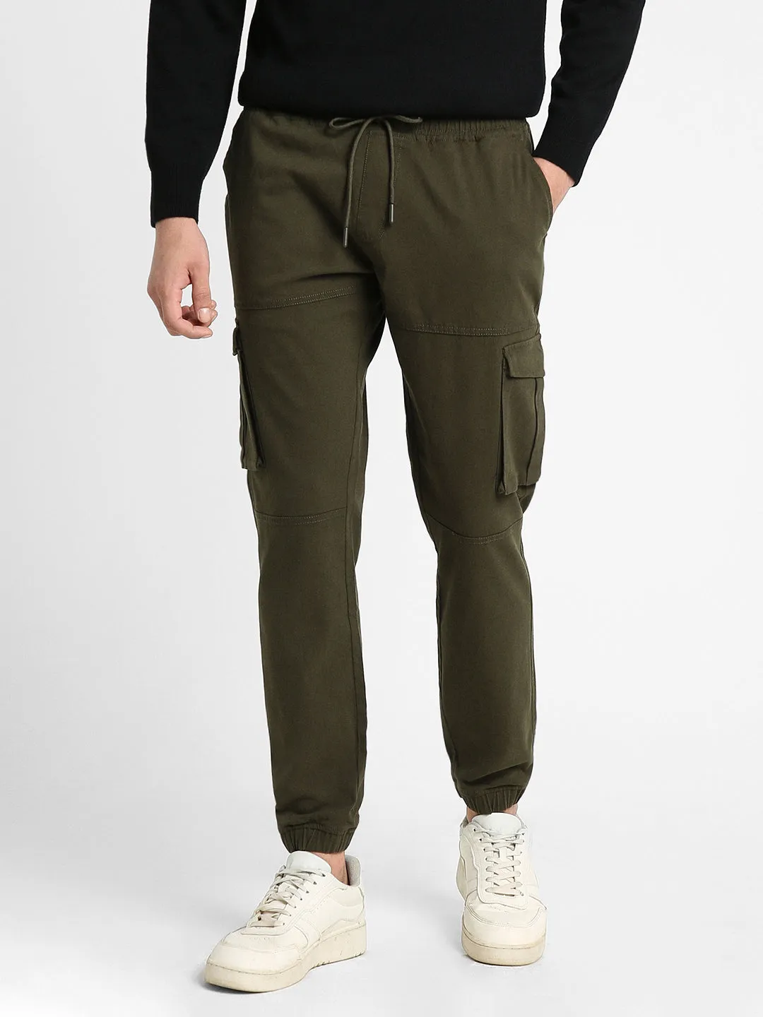 Men's Olive Solid Cargo Joggers