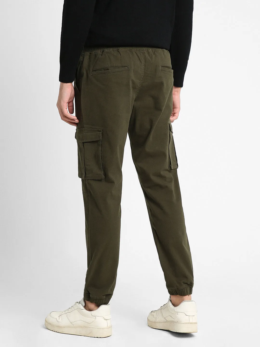 Men's Olive Solid Cargo Joggers