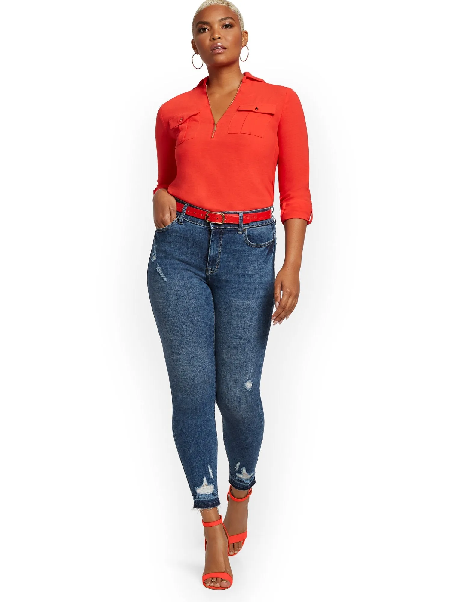 Mya Curvy High-Waisted Sculpting No Gap Super-Skinny Ankle Jeans - Chameleon Blue