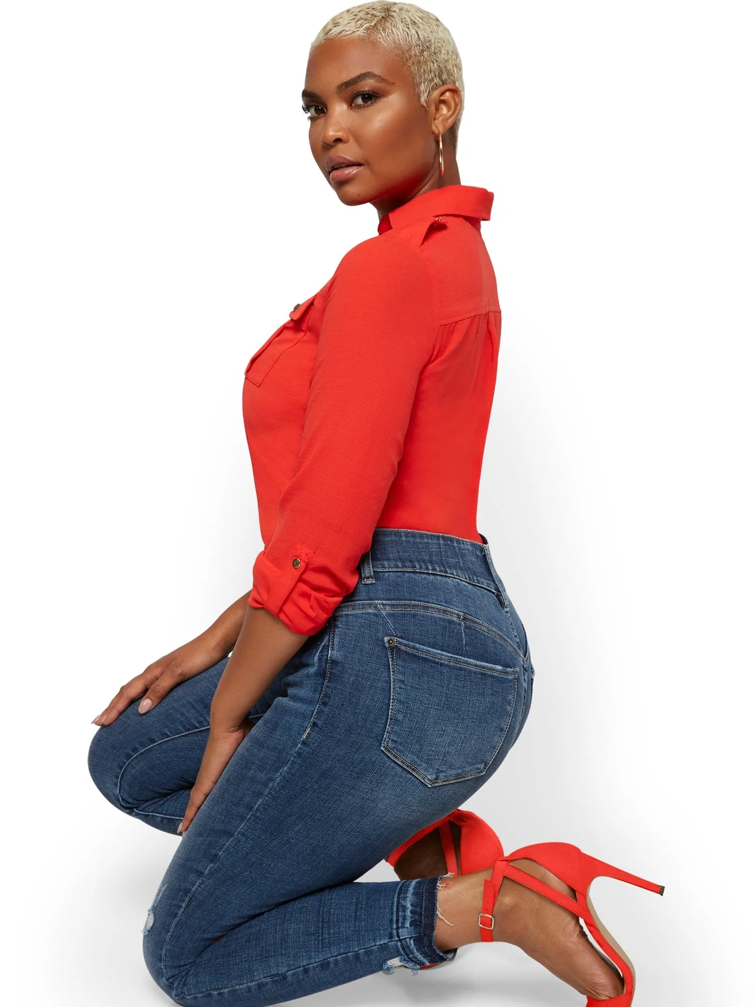 Mya Curvy High-Waisted Sculpting No Gap Super-Skinny Ankle Jeans - Chameleon Blue