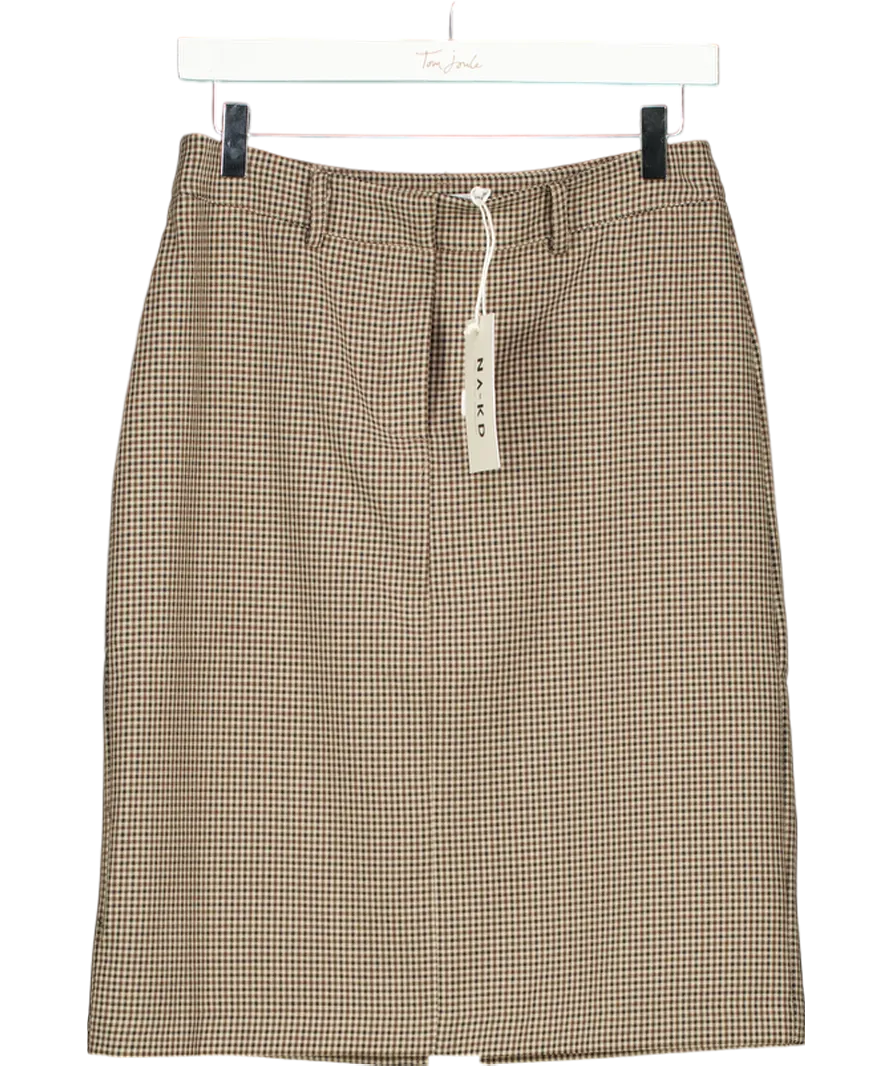 NA-KD Brown Check Pencil Skirt UK 8