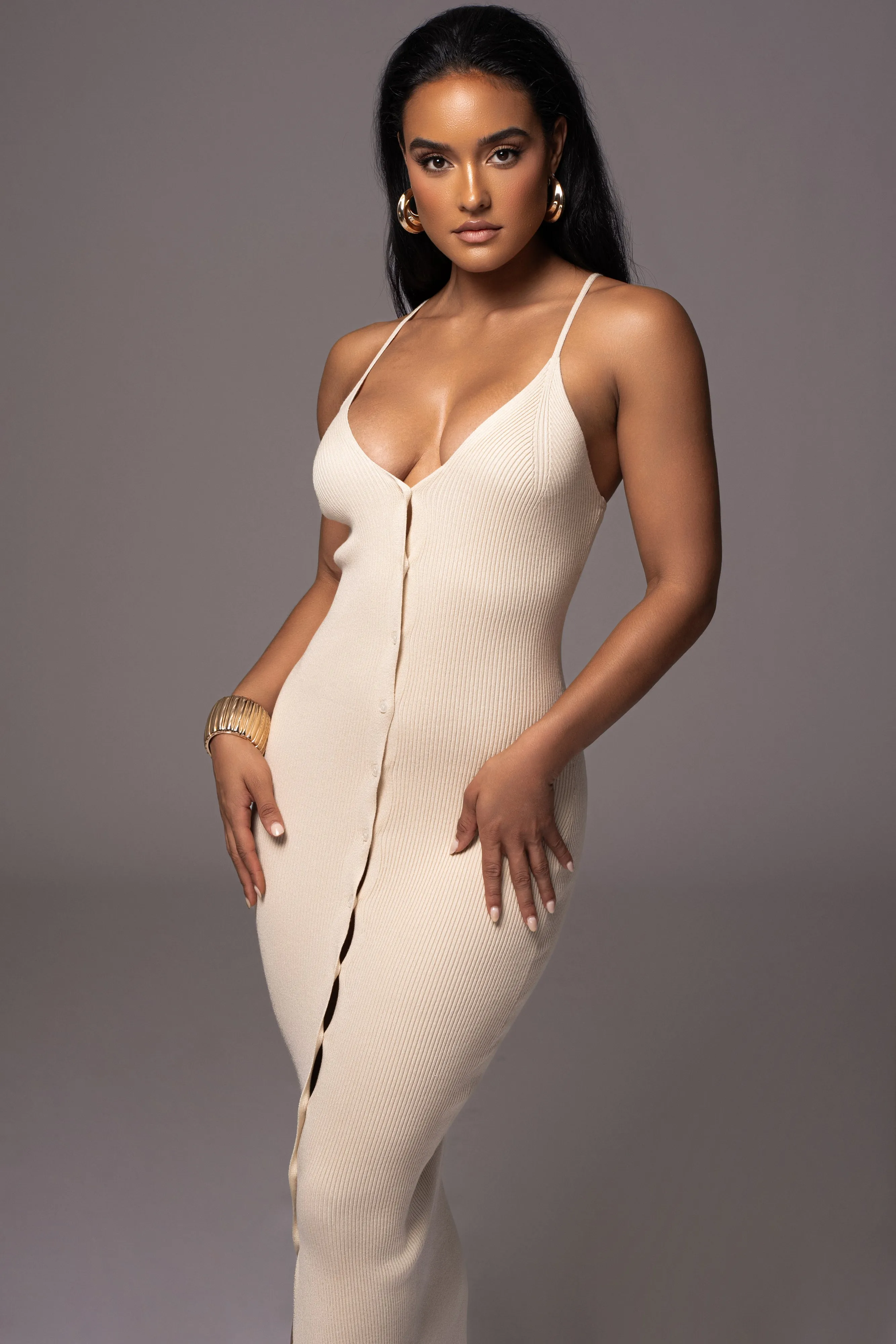 Natural Santos Ribbed Maxi Dress