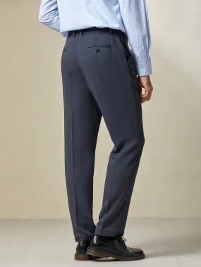 Navy Blue Zipper Fly Solid Suit Trousers