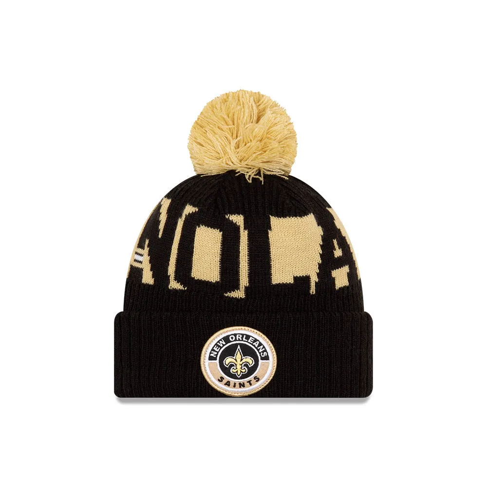 New Orleans Saints New Era Black/Gold 2020 NFL Sideline - Official Sport Pom Cuffed Knit Toque