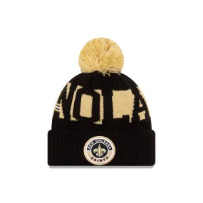 New Orleans Saints New Era Black/Gold 2020 NFL Sideline - Official Sport Pom Cuffed Knit Toque