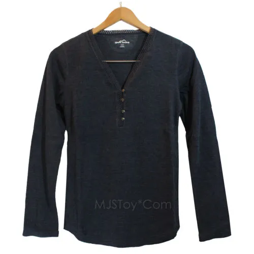 NWT Eddie Bauer Henley Thermal Shirt 3 Button V-Neck Women T-Shirt 6 Colors S-XL
