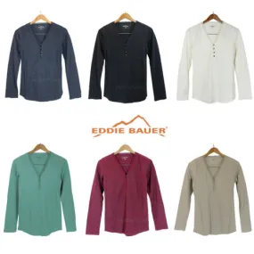NWT Eddie Bauer Henley Thermal Shirt 3 Button V-Neck Women T-Shirt 6 Colors S-XL