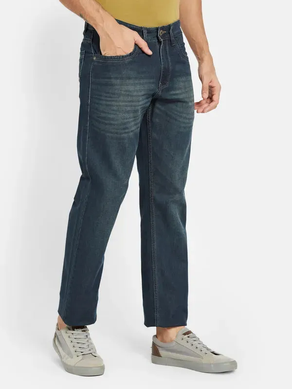 Octave Men Mid-Rise Clean Look Light Fade Whiskers Chevrons Cotton Jeans