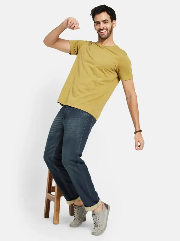 Octave Men Mid-Rise Clean Look Light Fade Whiskers Chevrons Cotton Jeans