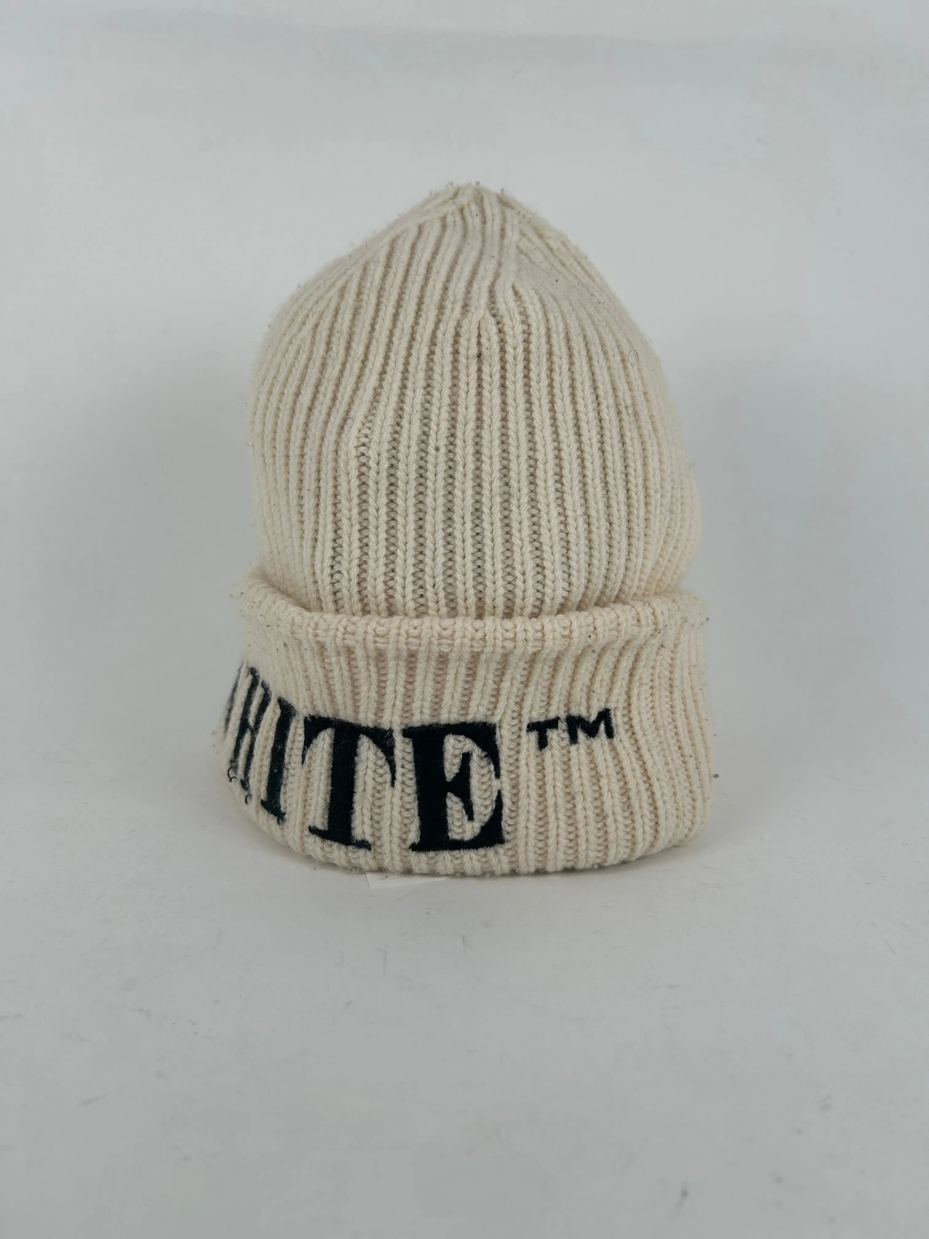 Off-White Cream Logo Knit Beanie