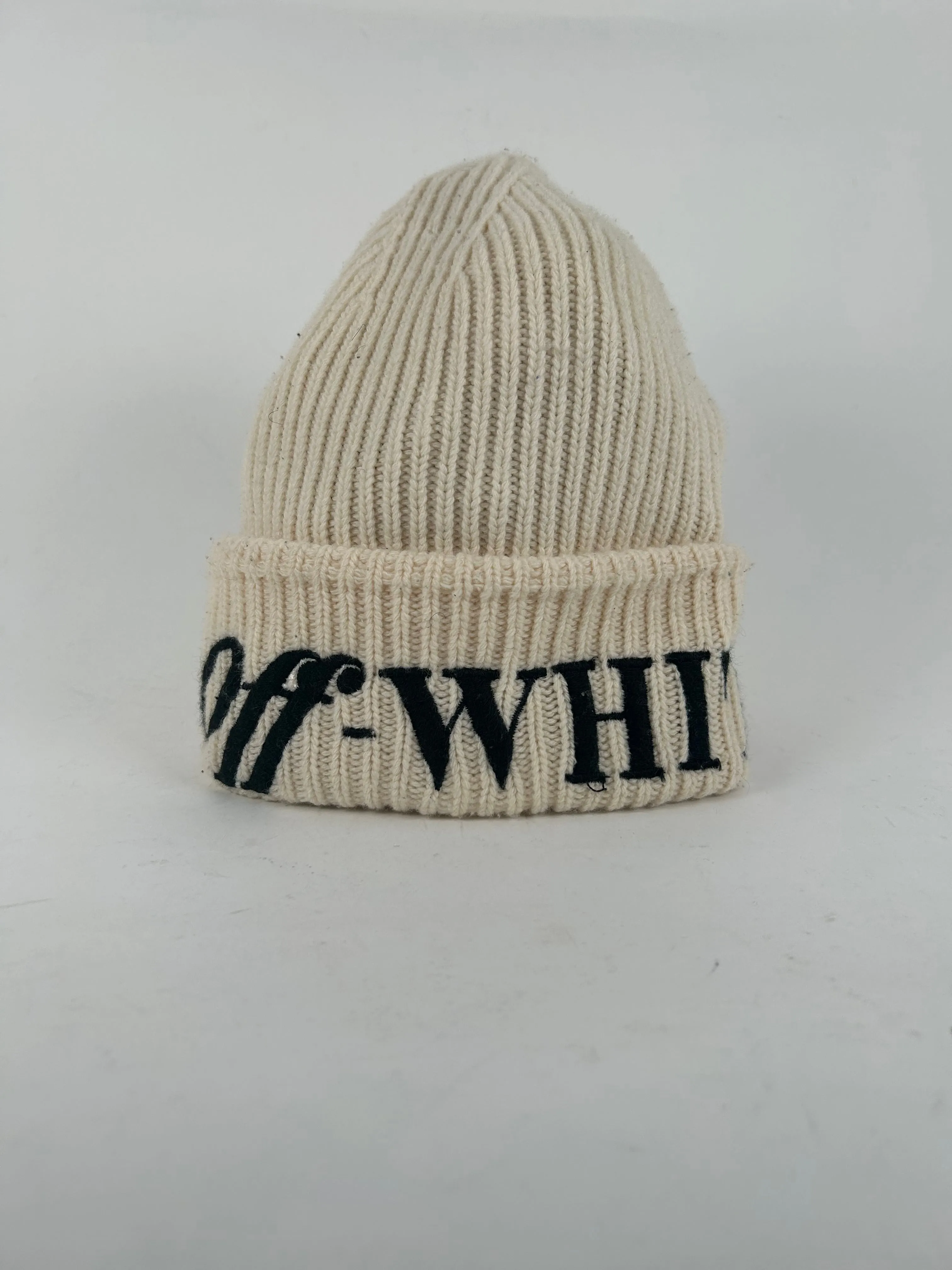 Off-White Cream Logo Knit Beanie
