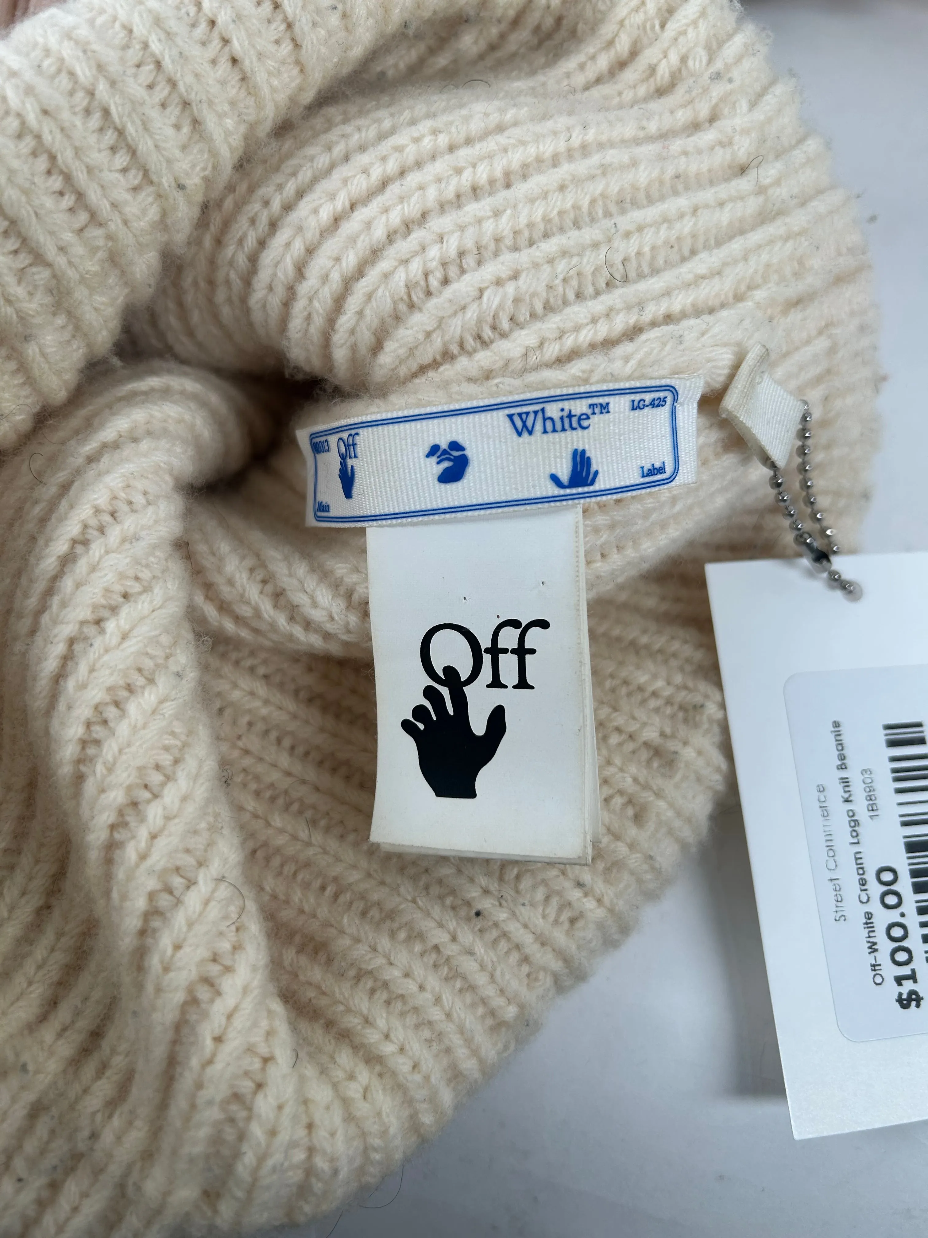 Off-White Cream Logo Knit Beanie
